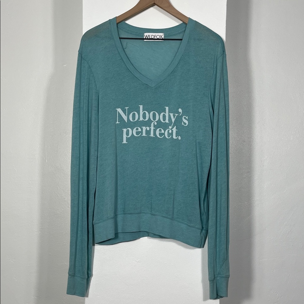 Wildfox Teal Long Sleeve Tee with Slogan